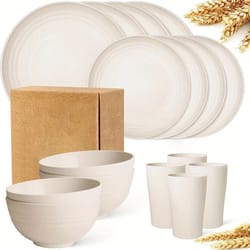 wheat straw dinnerware set 16 piece unbreakable reusable tableware