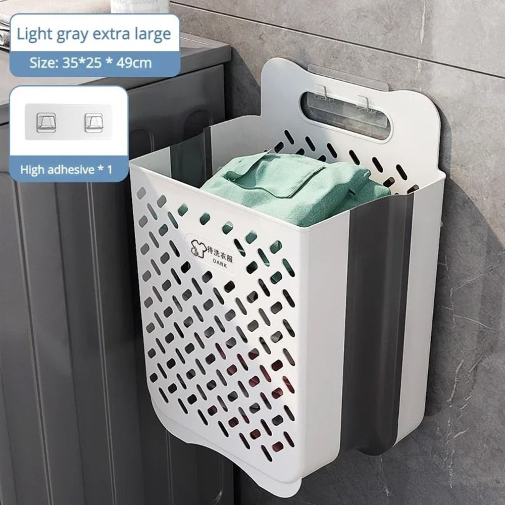 Wall Mounted Folding Laundry Basket Bathroom Clothes Storage Organizer 0