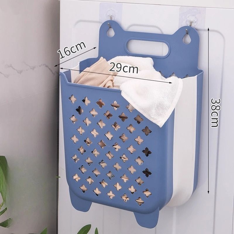 Wall Mounted Folding Laundry Basket Bathroom Clothes Storage Organizer 4