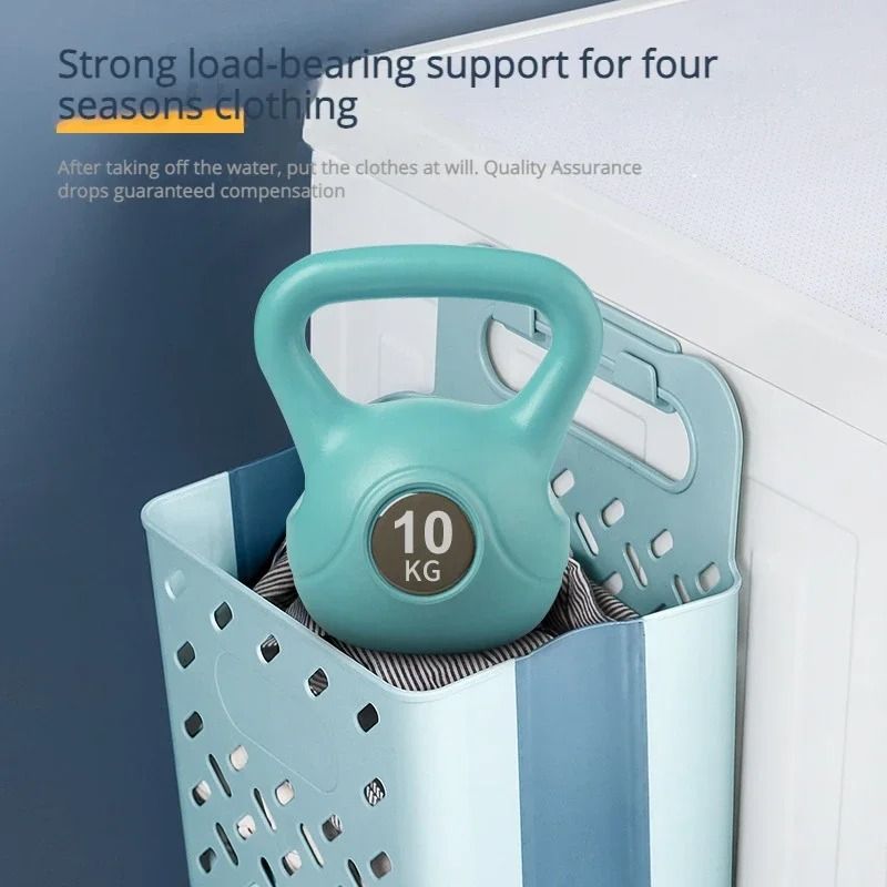 Wall Mounted Folding Laundry Basket Bathroom Clothes Storage Organizer 9