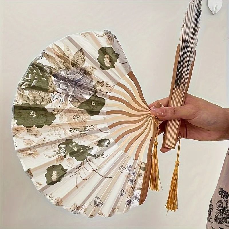 Chinese Classical Ink Folding Hand Fan With Tassel Traditional Decor Prop 3