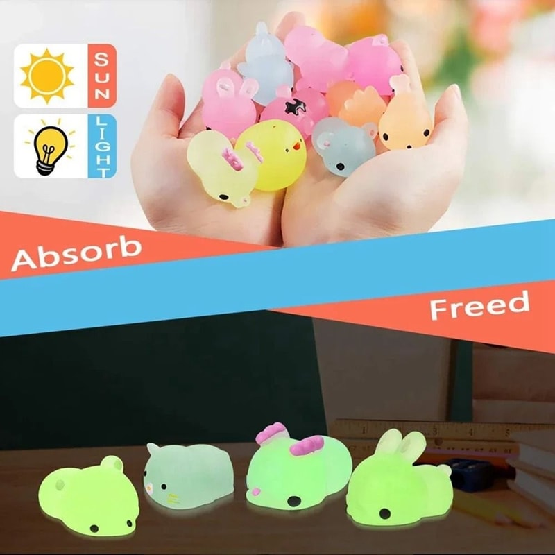 Glow In The Dark Animal Squishy Stress Toys Party Favor Set 6