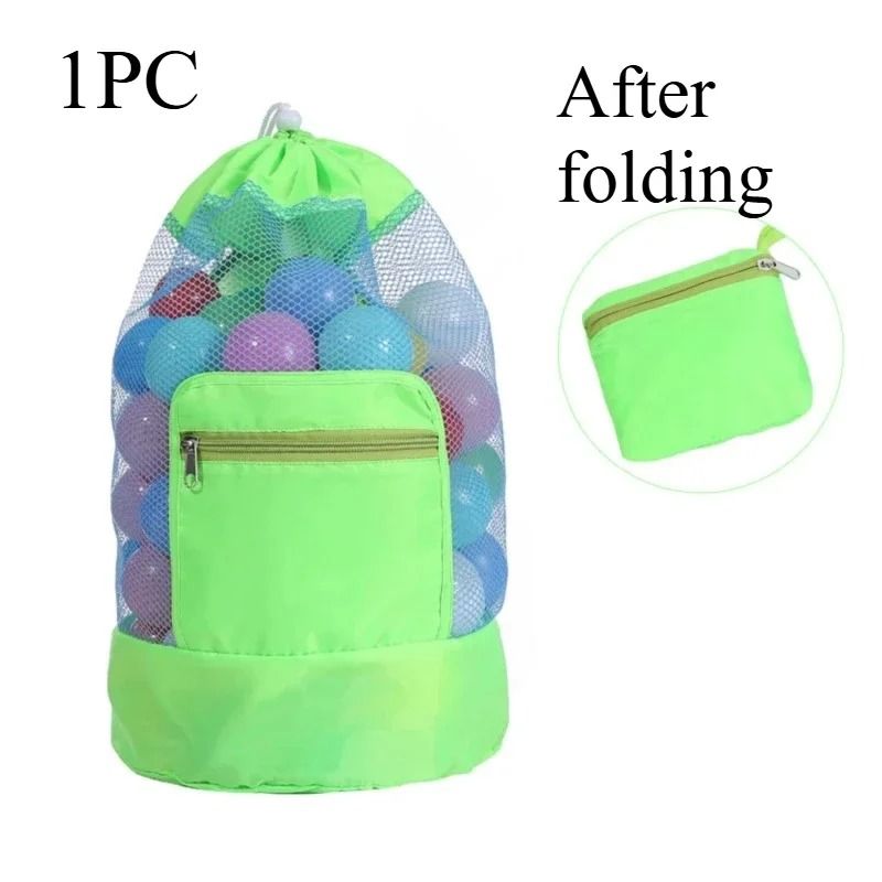 Foldable Mesh Beach Toy Bag Drawstring Travel Storage Backpack 1
