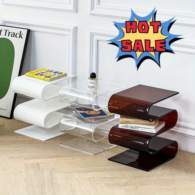 Nordic Transparent Acrylic Bookshelf Side Table Magazine Rack 0