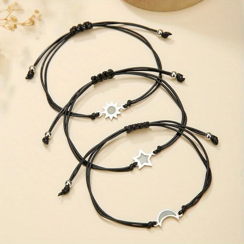 Luminous Moon Sun Star Bracelet Set Hand Woven Rope Jewelry 0