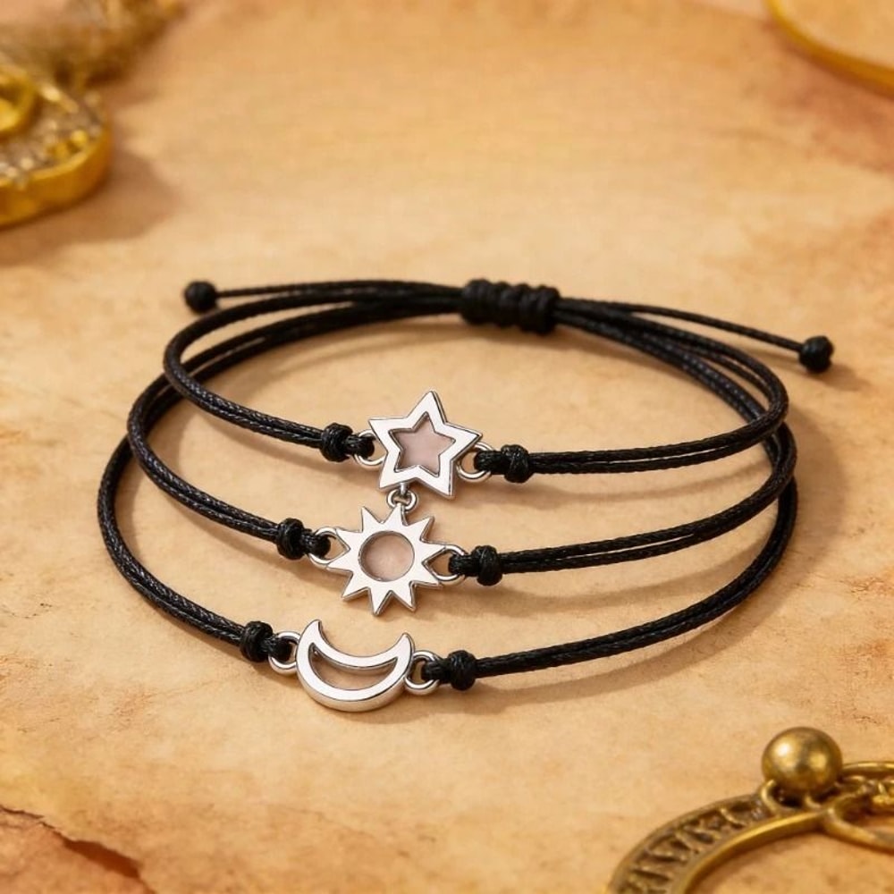 Luminous Moon Sun Star Bracelet Set Hand Woven Rope Jewelry 3