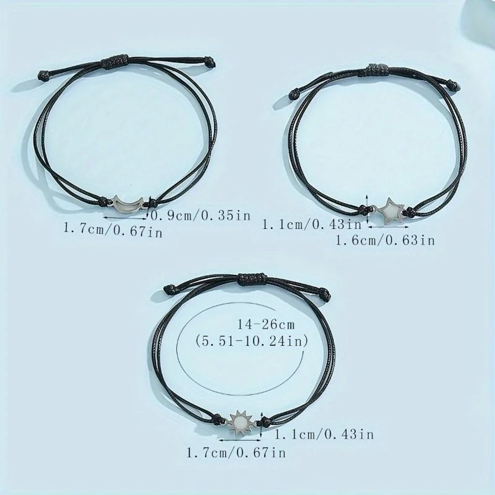 Luminous Moon Sun Star Bracelet Set Hand Woven Rope Jewelry 5