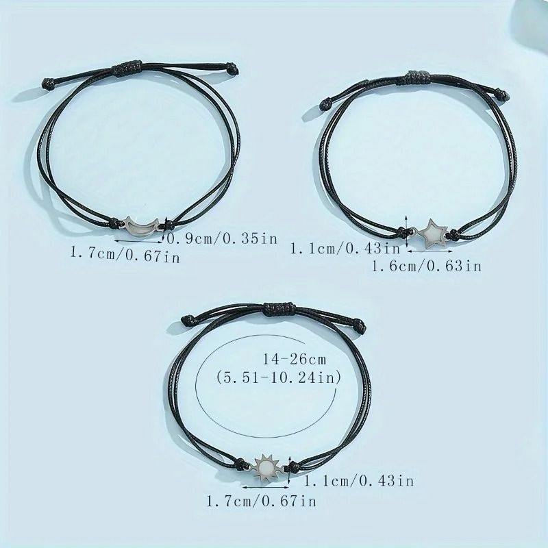 Luminous Moon Sun Star Bracelet Set Hand Woven Rope Jewelry 5