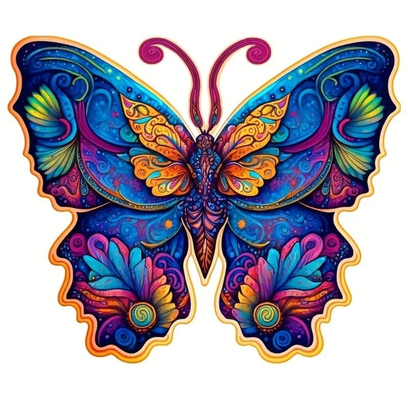 Colorful Butterfly Wooden Jigsaw Puzzle Unique Shaped Gift Puzzle 0