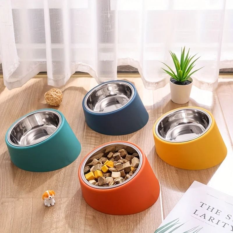 Elevated Tilted Pet Bowl Stainless Steel Feeding Bowl With Stand 0