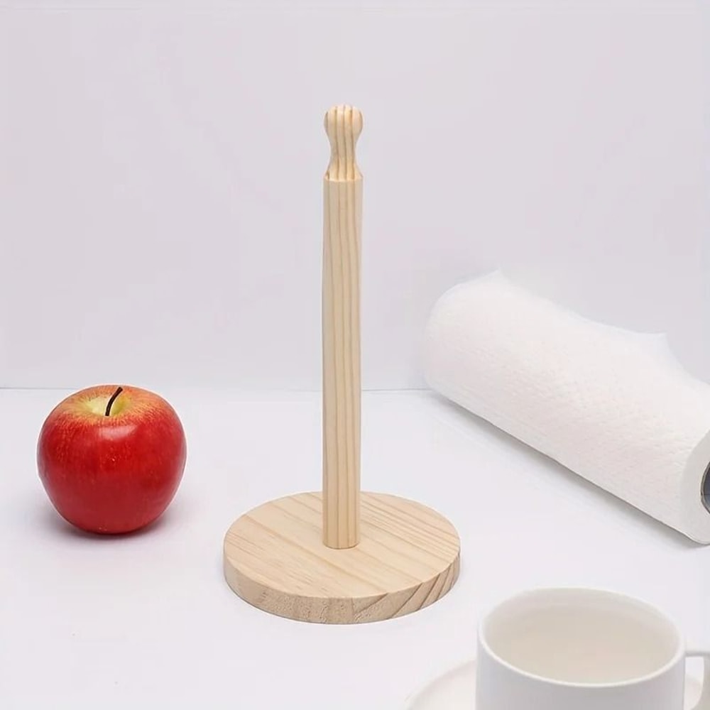 Wooden Paper Towel Holder Vertical Tissue Rack For Kitchen And Home 3