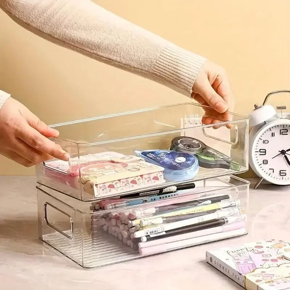 Stackable Acrylic Desktop Storage Box Transparent Office Organizer 3