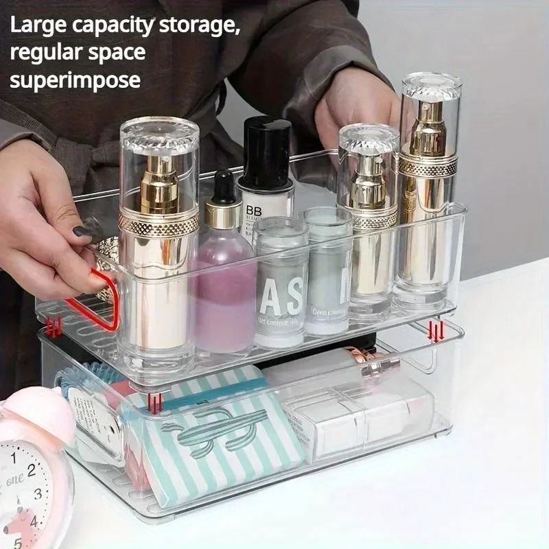 Stackable Acrylic Desktop Storage Box Transparent Office Organizer 4