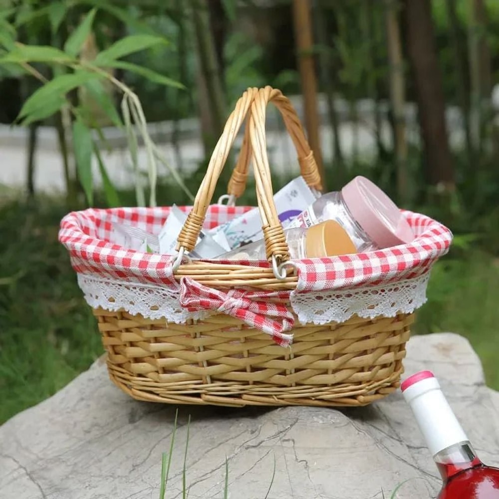 Handwoven Picnic Basket Portable Outdoor Storage Carrier 6
