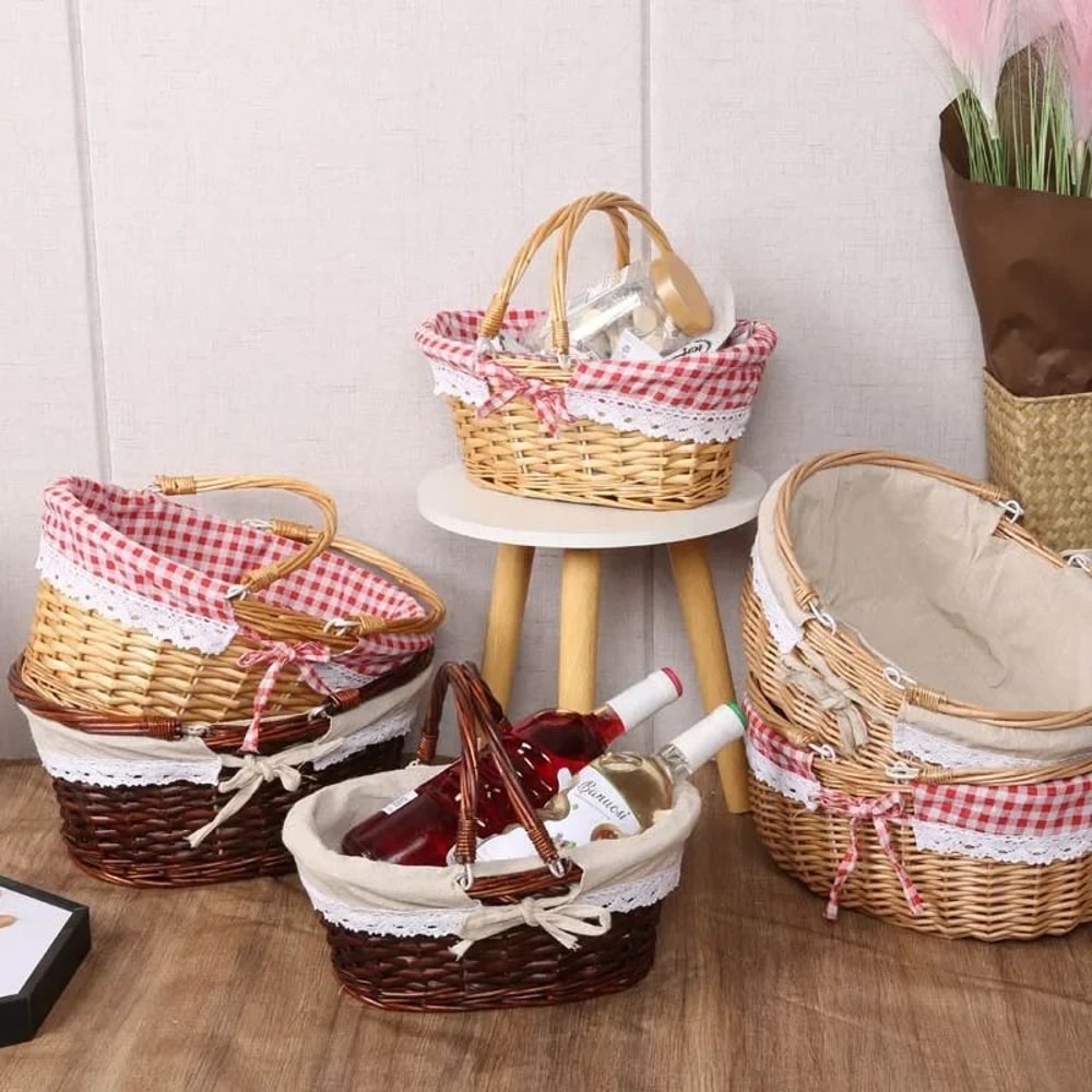 Handwoven Picnic Basket Portable Outdoor Storage Carrier 5