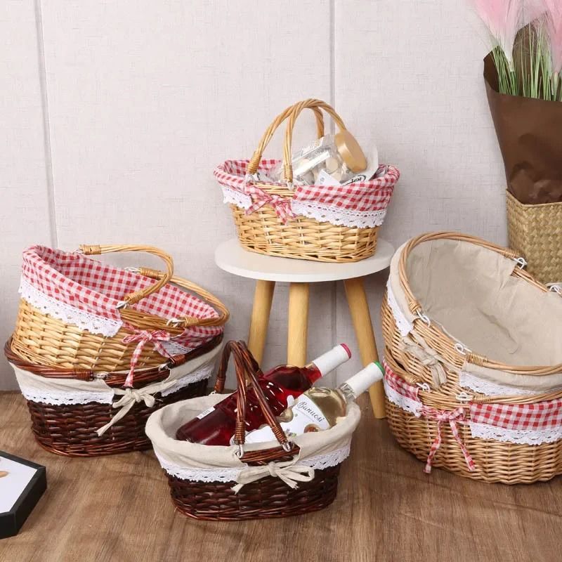 Handwoven Picnic Basket Portable Outdoor Storage Carrier 5