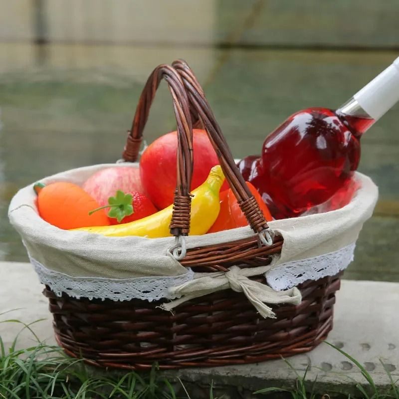 Handwoven Picnic Basket Portable Outdoor Storage Carrier 7