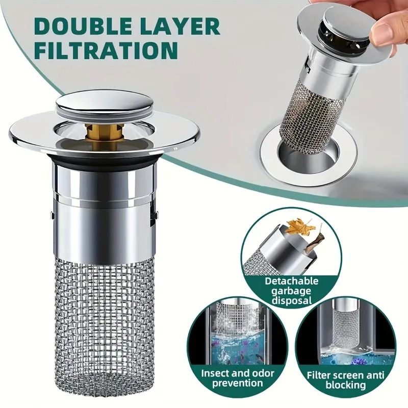 Stainless Steel Pop Up Sink Stopper With Anti Odor Drain Filter 4