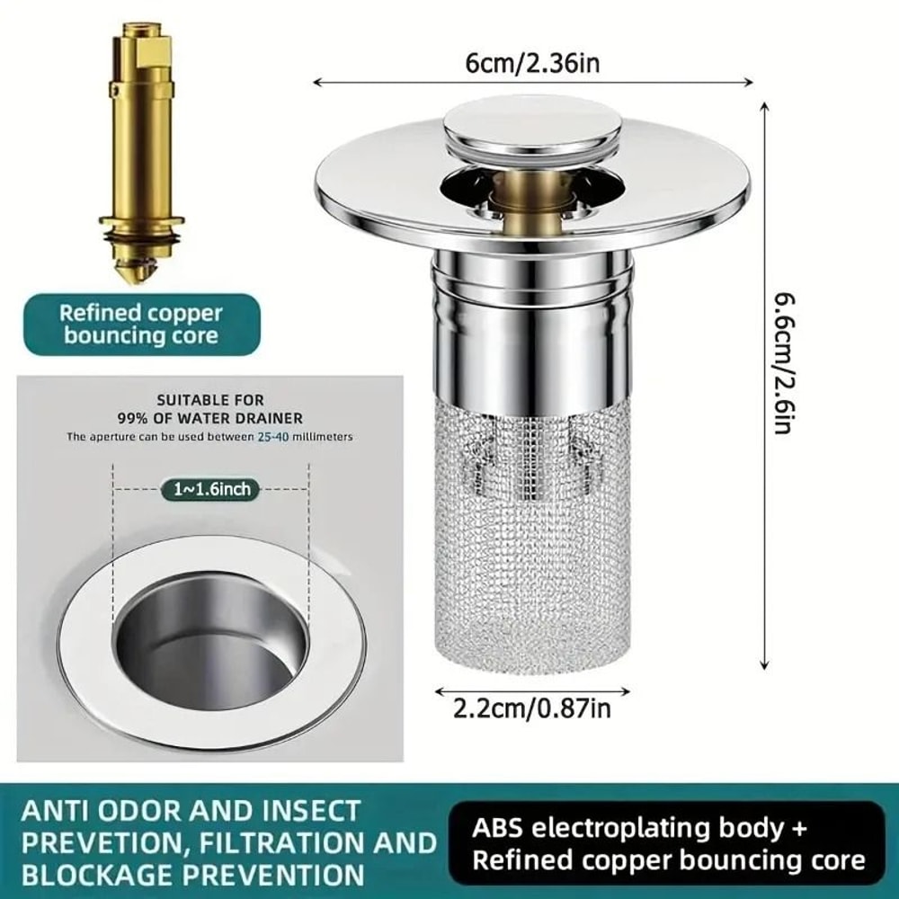 Stainless Steel Pop Up Sink Stopper With Anti Odor Drain Filter 5