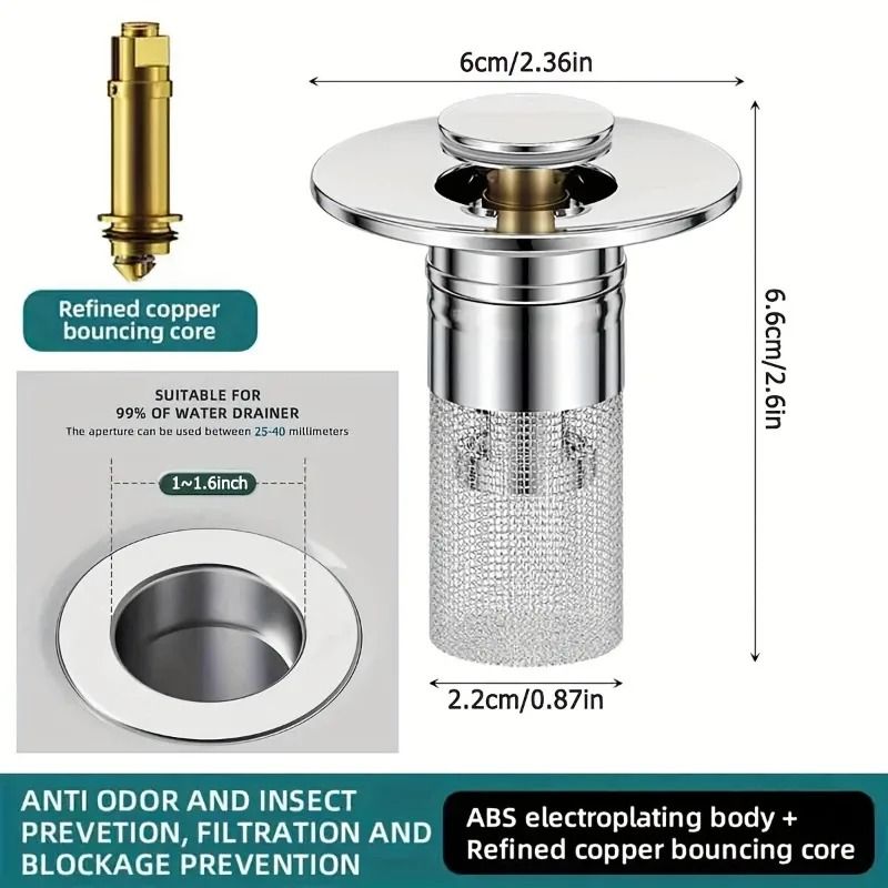 Stainless Steel Pop Up Sink Stopper With Anti Odor Drain Filter 5