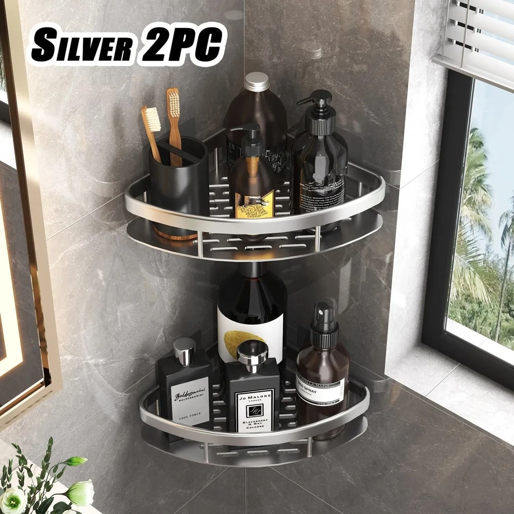 No Drill Aluminum Bathroom Shelf Corner Shower Storage Organizer 0