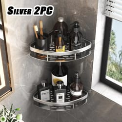 no drill aluminum bathroom shelf corner shower storage organizer
