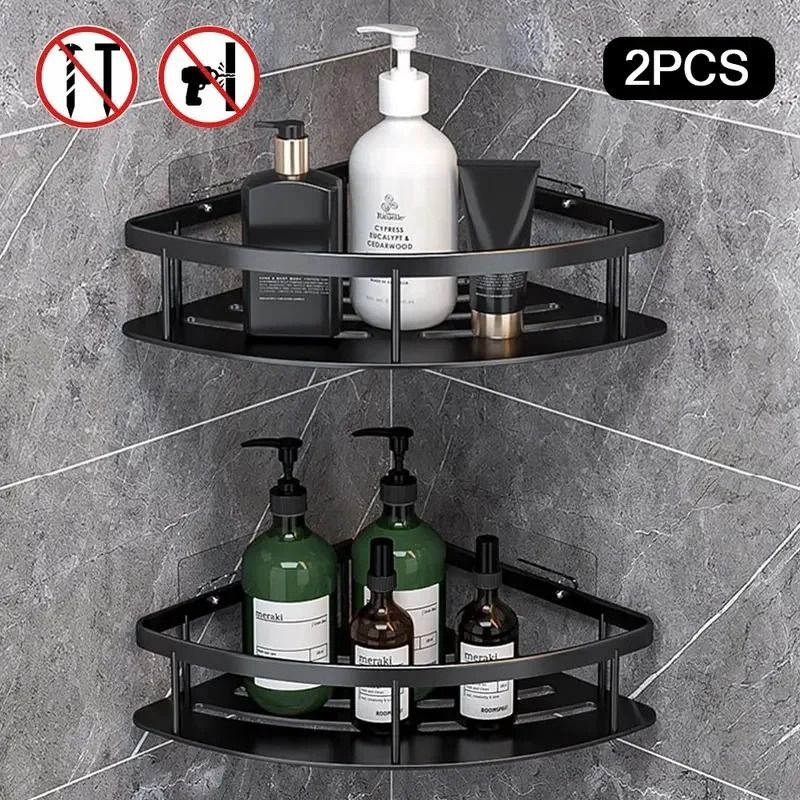 No Drill Aluminum Bathroom Shelf Corner Shower Storage Organizer 6