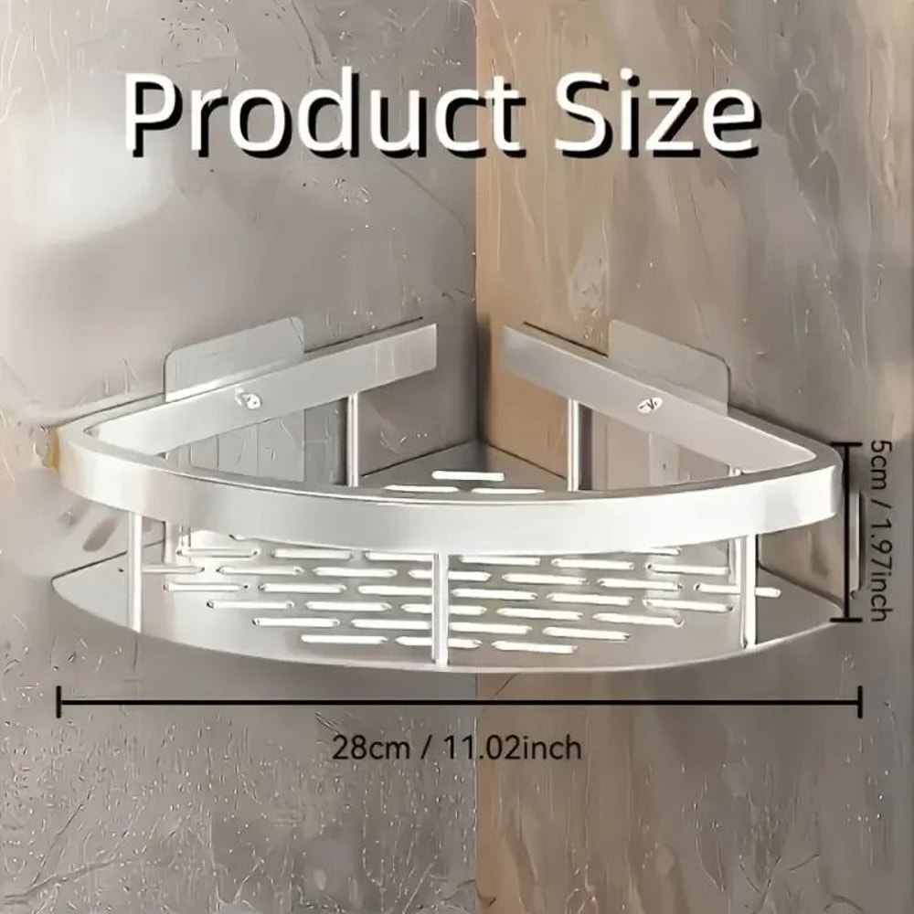 No Drill Aluminum Bathroom Shelf Corner Shower Storage Organizer 7
