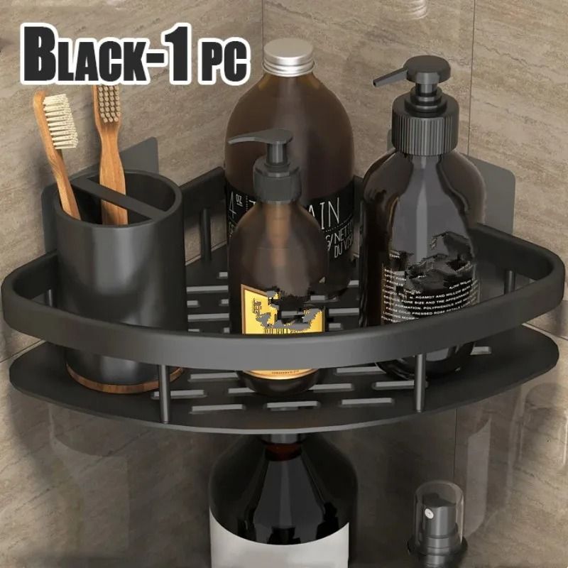 No Drill Aluminum Bathroom Shelf Corner Shower Storage Organizer 2