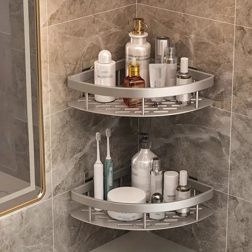 No Drill Aluminum Bathroom Shelf Corner Shower Storage Organizer 4