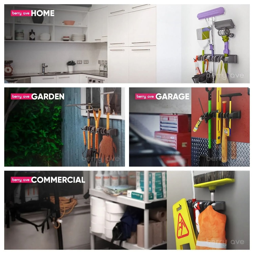 Wall Mounted Mop Holder Multi Position Broom Organizer With Shelf 7