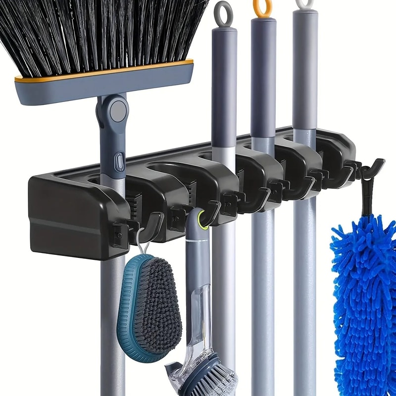 Wall Mounted Mop Holder Multi Position Broom Organizer With Shelf 8