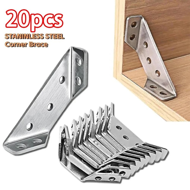 Stainless Steel Right Angle Brackets 90 Degree Furniture Corner Connectors Set 6