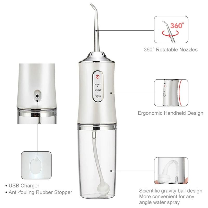 Portable Electric Water Flosser Rechargeable Dental Oral Irrigator With 4 Jets 7