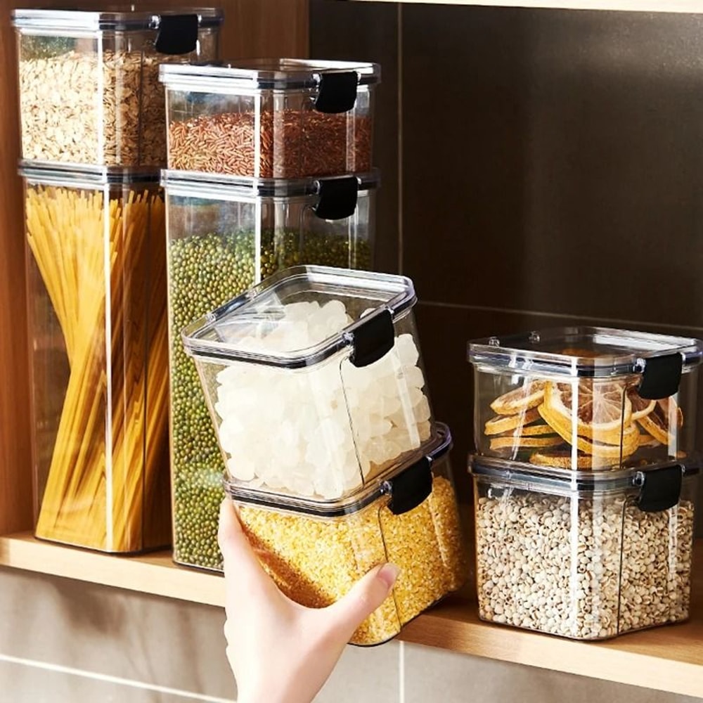 Sealed Kitchen Grain Storage Jars Moisture Proof Plastic Food Organizer Set 6