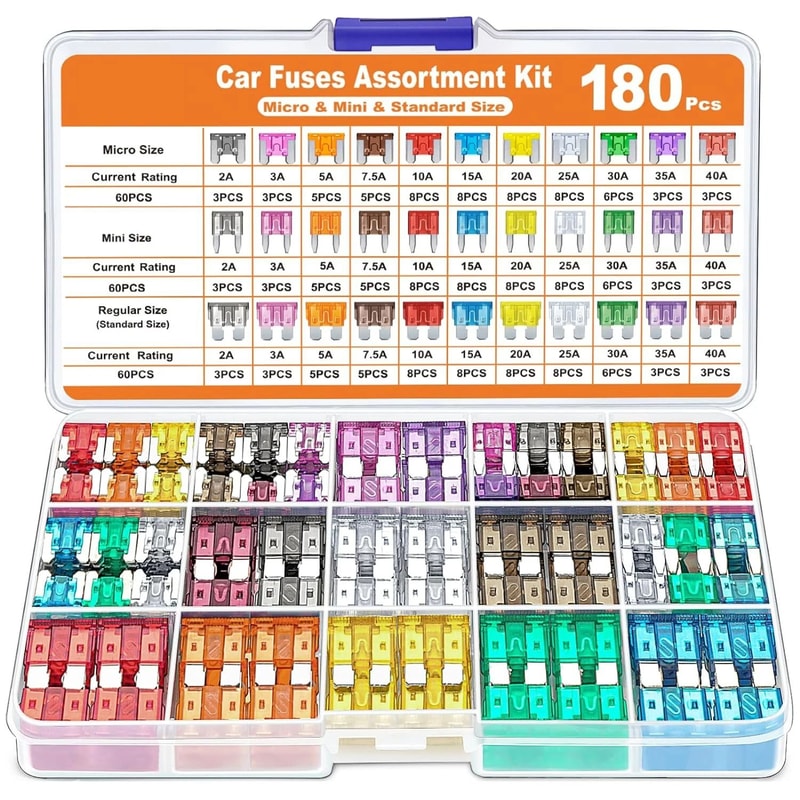 180 Piece Car Fuse Assortment Kit Mini Standard And Micro Blade Fuses 0