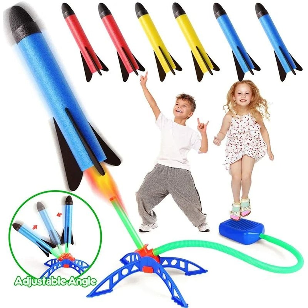 Kids Air Powered Rocket Launcher Outdoor Foot Pump STEM Toy 0