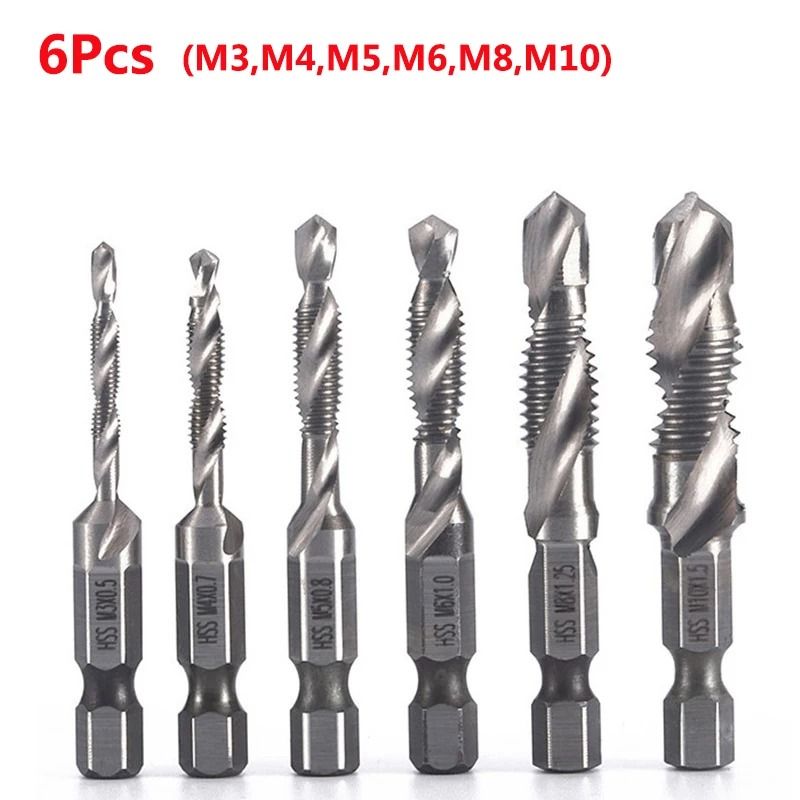 Titanium Coated Metric Tap Drill Bit Set Hex Shank Thread Tapping Tool 15