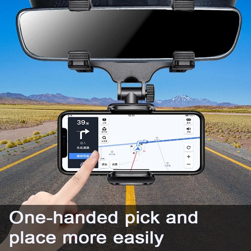 SEAMETAL Rearview Mirror Phone Holder Adjustable Car Phone Mount For Hands Free Driving 3