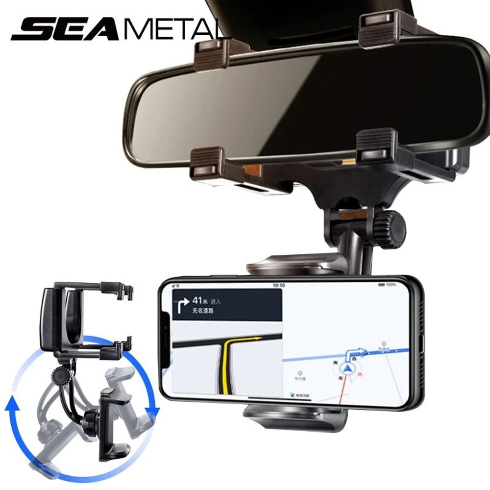 SEAMETAL Rearview Mirror Phone Holder Adjustable Car Phone Mount For Hands Free Driving 7