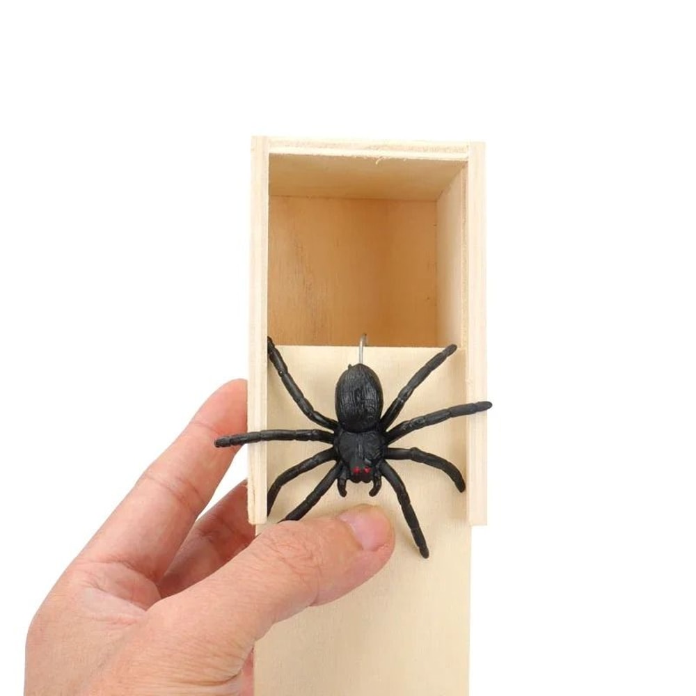 Wooden Spider Prank Box Funny Scare Trick Gift Toy 3