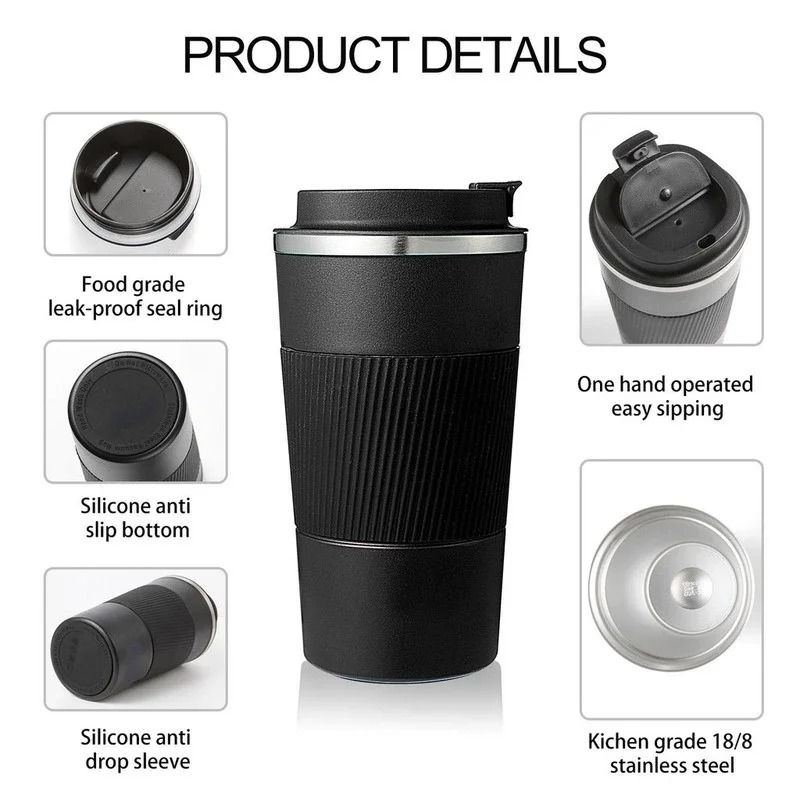 Stainless Steel Insulated Travel Mug Thermal Coffee Cup For Car And Daily Use 8