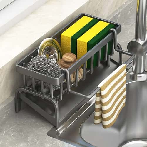 Kitchen Sink Organizer Sponge Holder Draining Rack for Cleaning Tools
