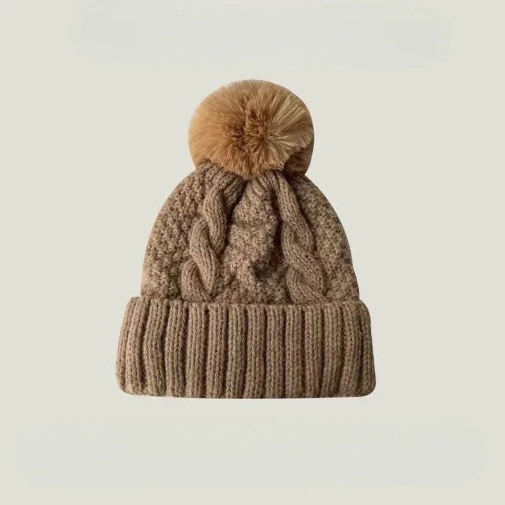 Winter Knit Beanie Hat With Fur Pompom Warm Velvet Lined Cap 6