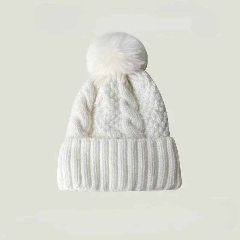 Winter Knit Beanie Hat With Fur Pompom Warm Velvet Lined Cap 2