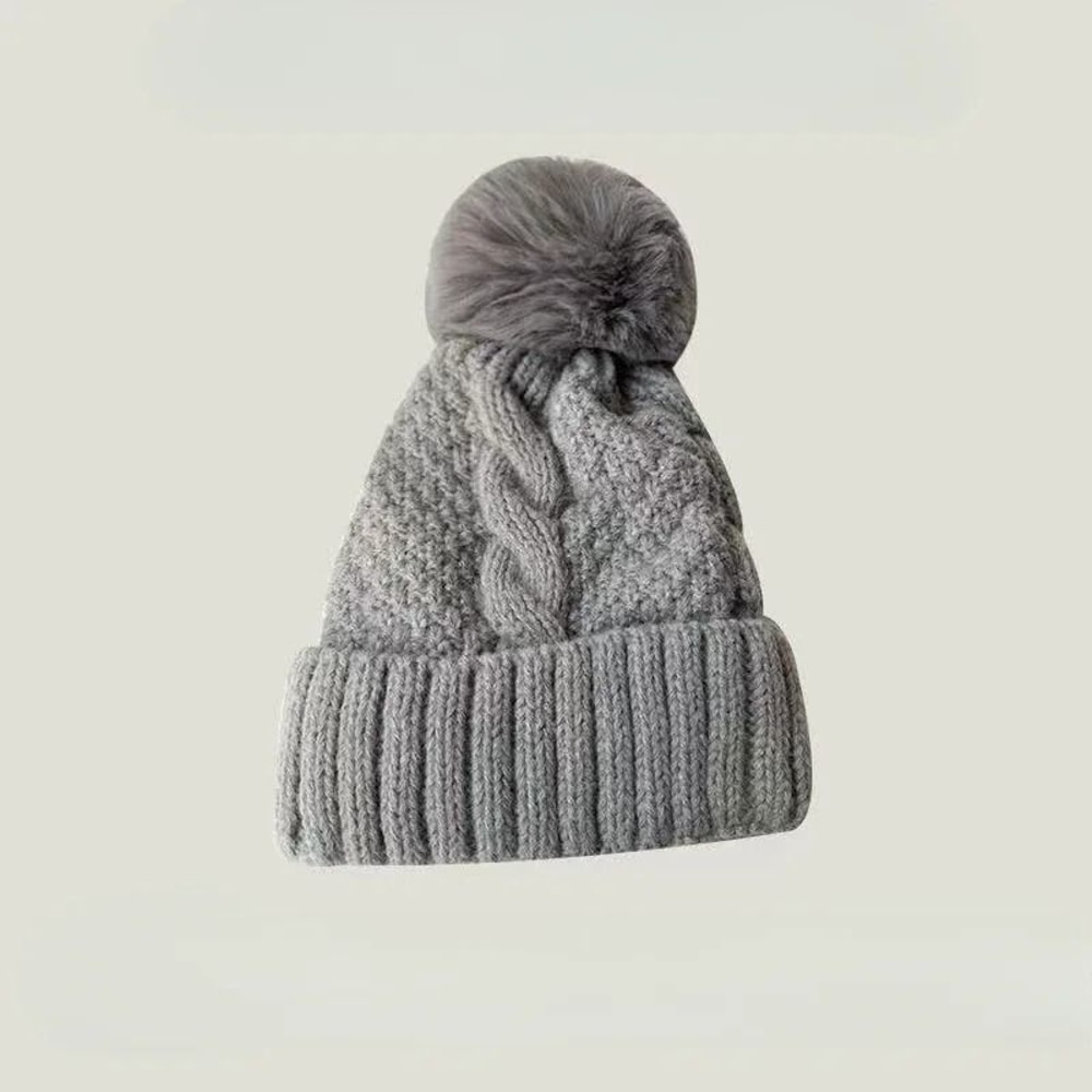 Winter Knit Beanie Hat With Fur Pompom Warm Velvet Lined Cap 3