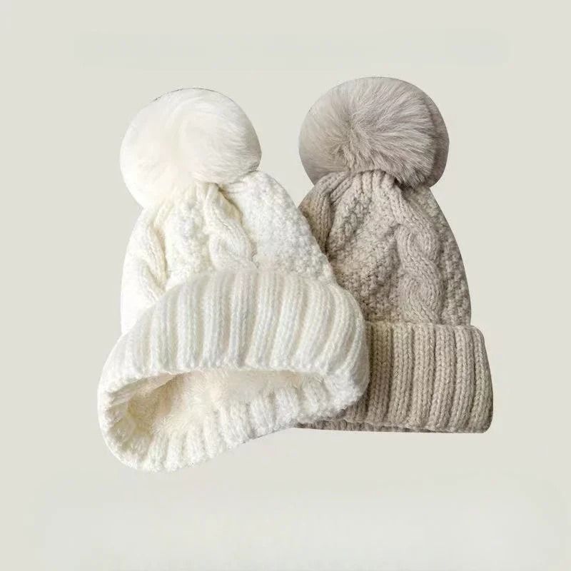 Winter Knit Beanie Hat With Fur Pompom Warm Velvet Lined Cap 8