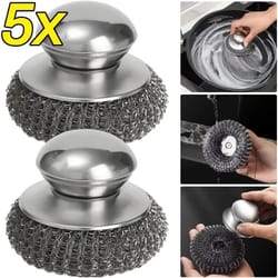 stainless steel pot brush heavy duty metal scrubber with handle