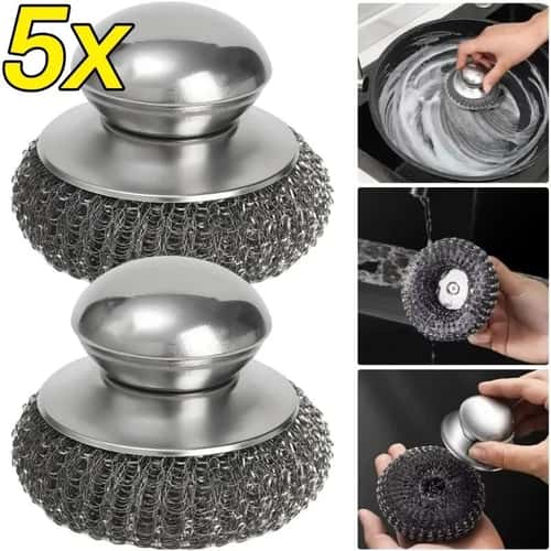Stainless Steel Pot Brush Heavy Duty Metal Scrubber with Handle