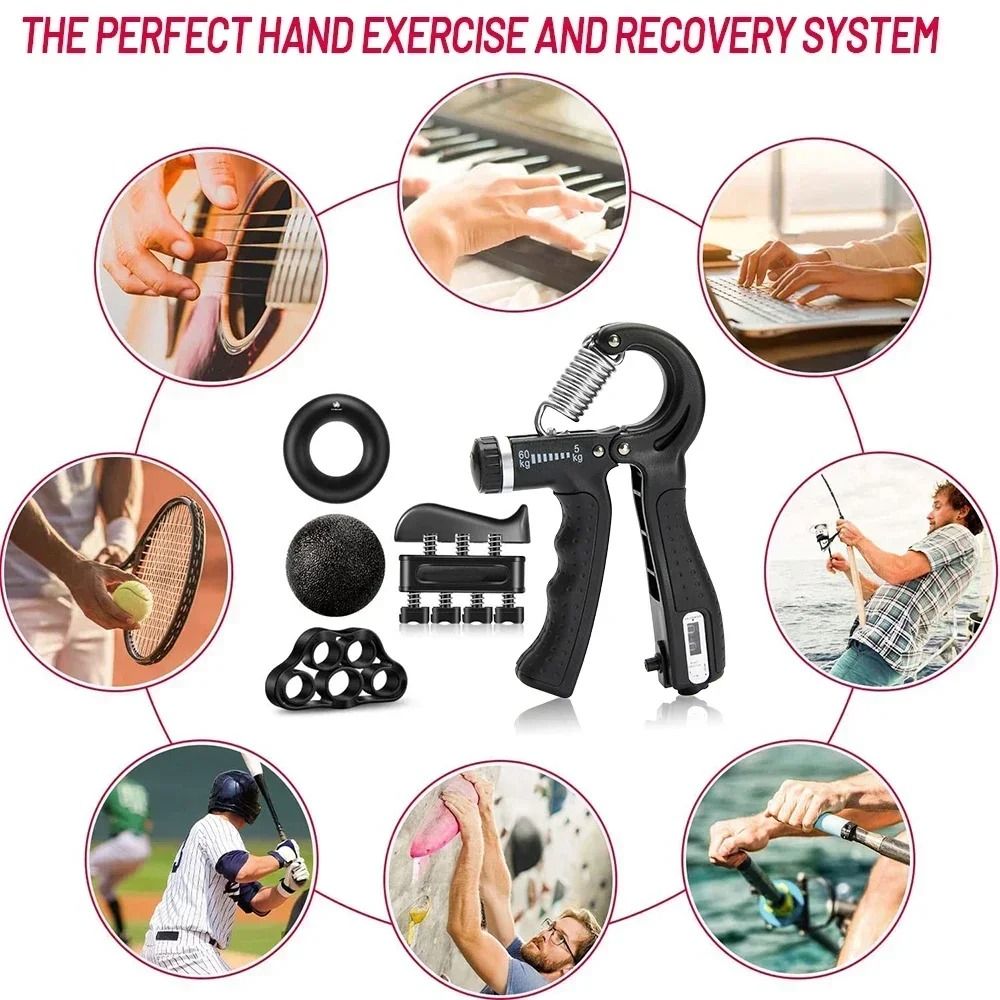Adjustable Hand Grip Strengthener With Finger Exerciser 5 To 60Kg Trainer 4